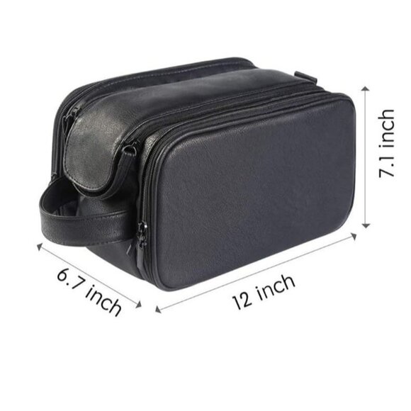 Elviros Toiletry Bag Large Travel Shaving Organizer  Black Leather 12"x6.7"x7.1" - Picture 6 of 11